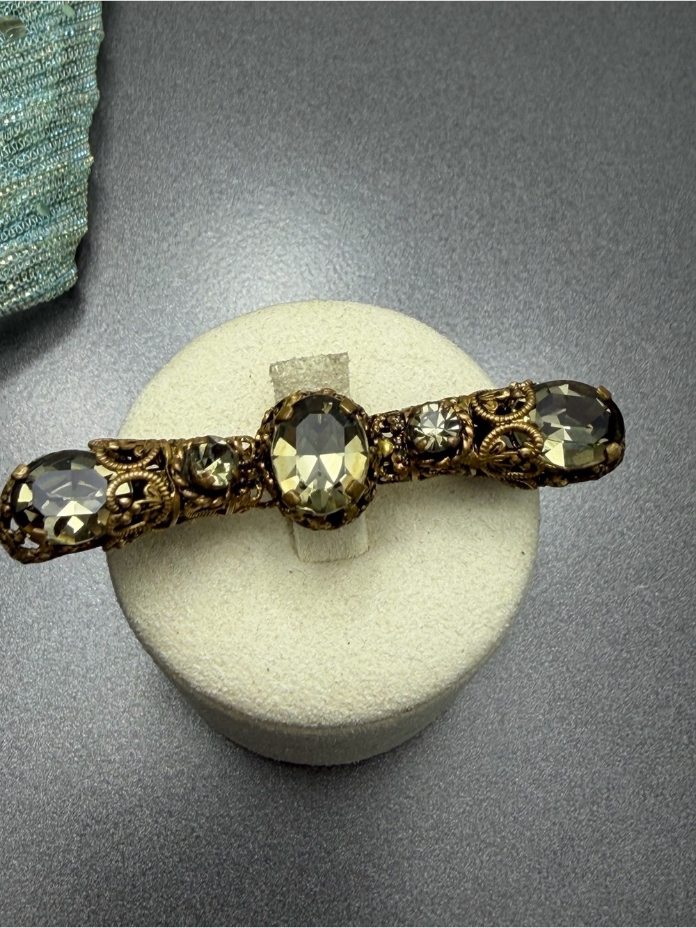 Antique Czech Bar Brooch Smoke Glass  #cz333